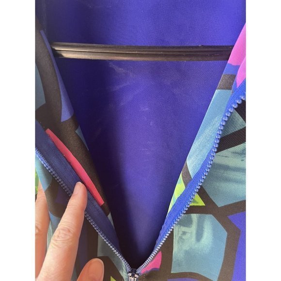 Vtg Silver‎ Threads 90s Zip Up Neon Pink Green Blue L Collared Shirt Jacket USA - Picture 7 of 8